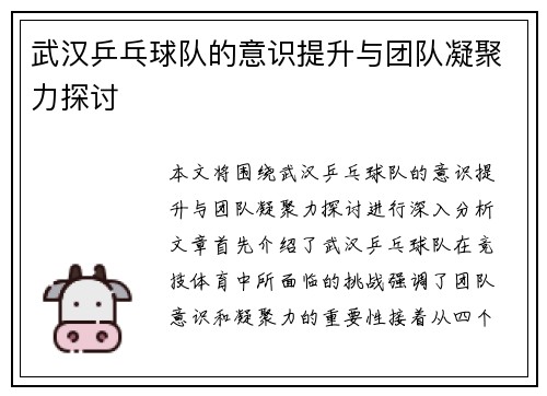 武汉乒乓球队的意识提升与团队凝聚力探讨