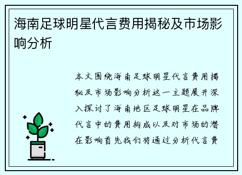 海南足球明星代言费用揭秘及市场影响分析