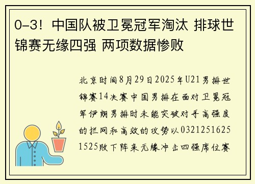 0-3!中国队被卫冕冠军淘汰 排球世锦赛无缘四强 两项数据惨败 0-3!中国队被卫冕冠军淘汰 排球世锦赛无缘四强 两项数据惨败